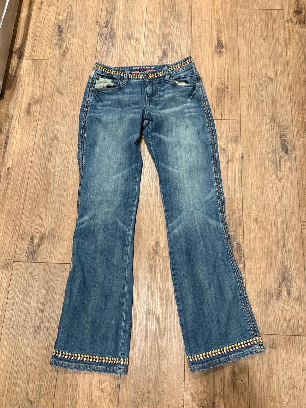 Double D Ranch Women's Blue Embroidered-Band Jeans